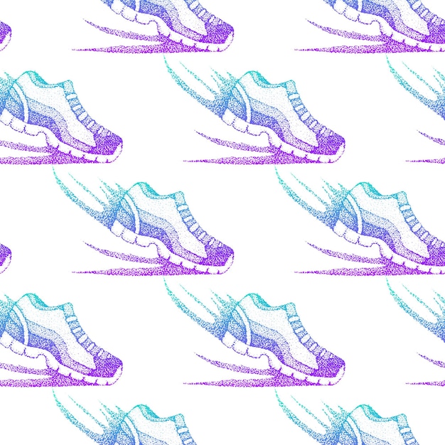 Dotwork sneakers naadloze patroon. vectorillustratie van wandelen handgetekende.
