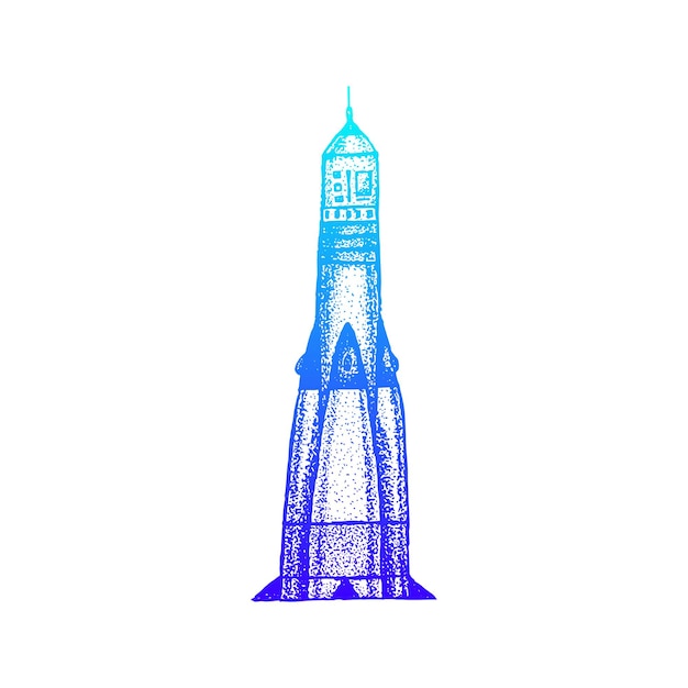 Dotwork Space Rocket Gradient. Vector Illustration of Hand Drawn Design.