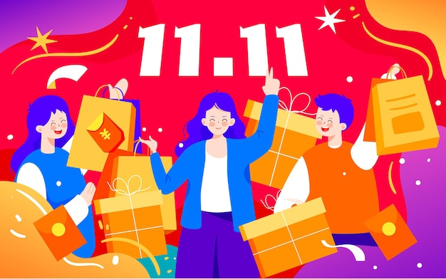 Double 11 online shopping Carnival illustration Figure New Year Shopping Poster