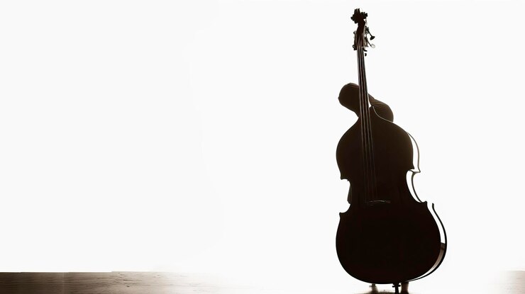 Vector double bass silhouette isolated on white background