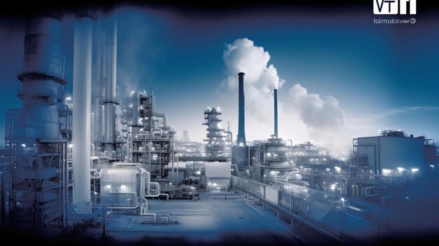 Double exposure of oil refinery at night Oil and gas industry