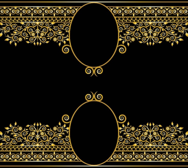黒い色の二重金色の花飾りリボン デザインのベクトル