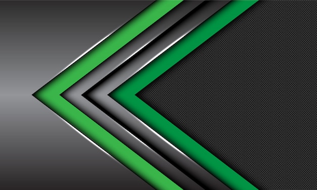 Vector double green dark grey metallic arrow direction circle mesh futuristic background.