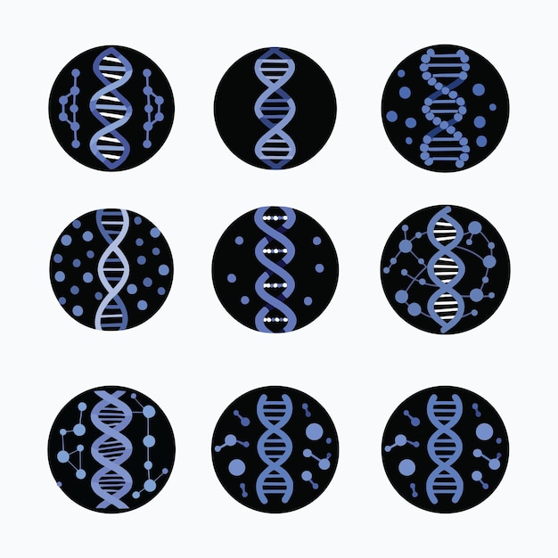 Set vettoriale in stile pro con icona duotone del gene biologico a doppia elica