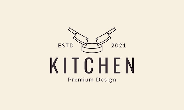 Double knife chef kitchen lines logo design vector icon symbol illustration