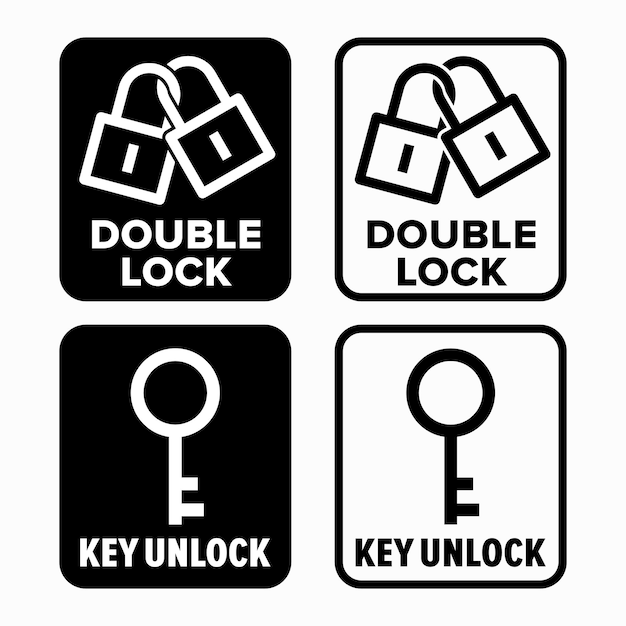 Double Lock and key unlock information signs