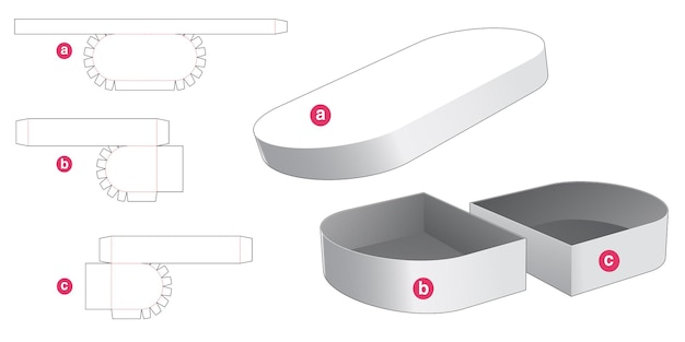 Double round box and round lid die cut template