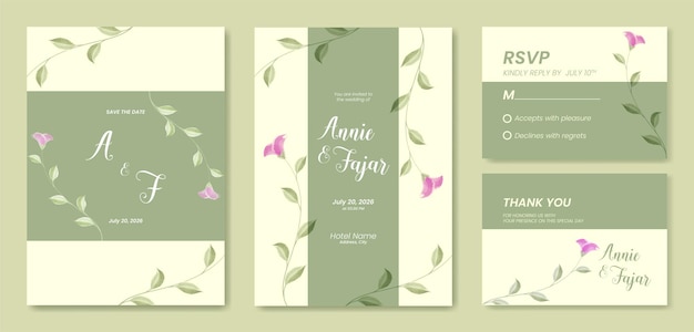 double side beautiful watercolor floral wedding invitation template premium vector