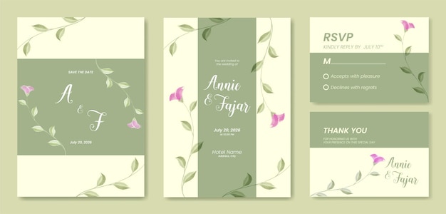 double side beautiful watercolor floral wedding invitation template premium vector