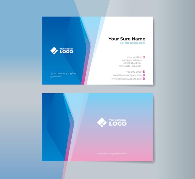 Double sided business card templates design with blue and magenta abstract shape on white background