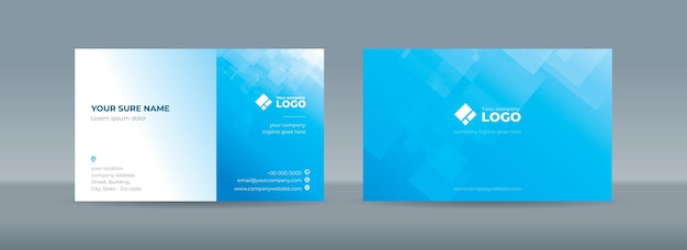 Double sided business card templates with random transparent rectangle on whitecyan background