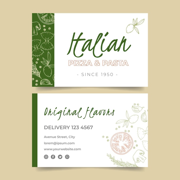 Double-sided horizontal business card for italian food restaurant