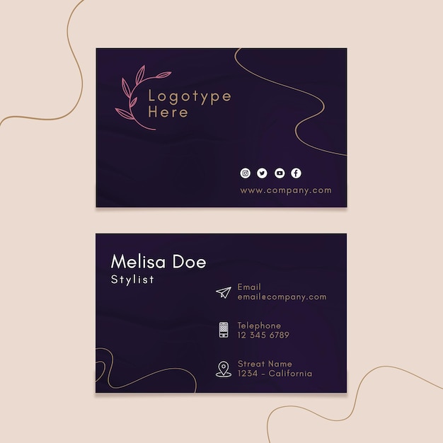 Double-sided horizontal business card template for beauty salon
