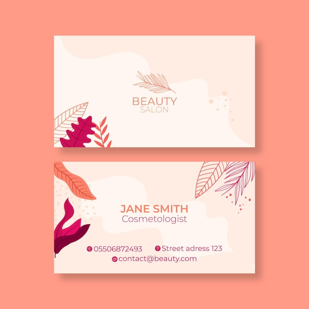 Vector double-sided horizontal business card template for beauty salon