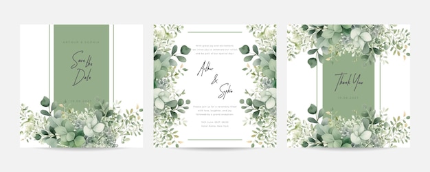 Vector double sided wedding invitation template with purple flower