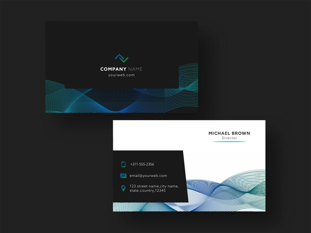 Vector double sides business card design with abstract waves