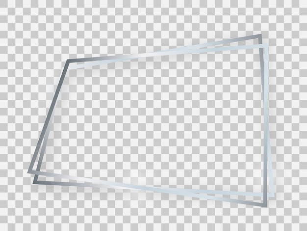 Vector double silver shiny trapezoid frame with glowing effects and shadows on transparent background. vector illustration