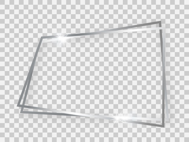 Vector double silver shiny trapezoid frame with glowing effects and shadows on transparent background vector illustration