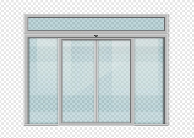 Вектор Двойные раздвижные стеклянные двери в супермаркет офисного железнодорожного вокзала с космическим векторным дизайном