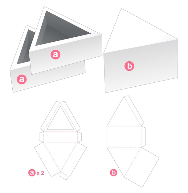 Vector double triangular tray with cover die cut template