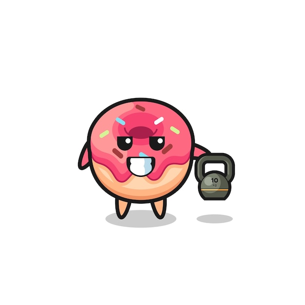 Doughnut mascot lifting kettlebell in the gym