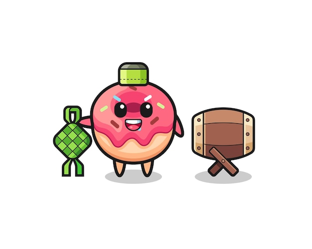 Doughnut muslim character are celebrating Eid Al Fitr  cute design