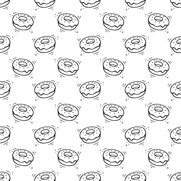 Doughnut seamless pattern Donut illustration Hand drawn Sketch of doughnut Fast food illustration in doodle style