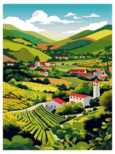 Vector douro valley portugal vintage travel poster souvenir postcard portrait painting wpa illustration