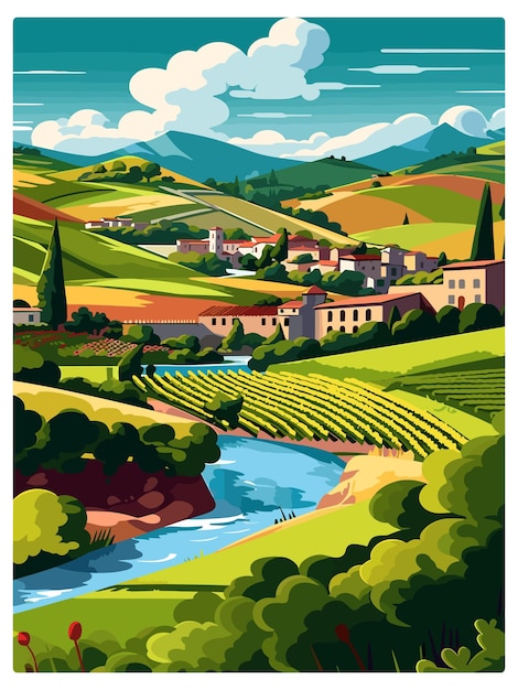 Vector douro valley portugal vintage travel poster souvenir postcard portrait painting wpa illustration