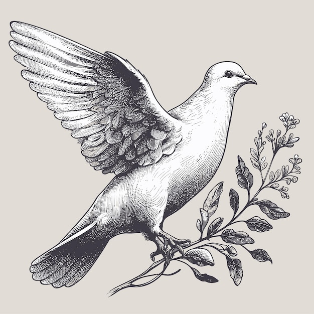비둘기 새는 평화와 순결의 상징입니다. 손으로 그린  ⁇ 터 일러스트레이션, 현실적인 스케치