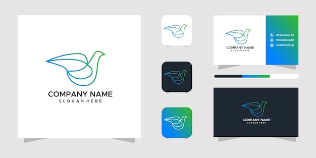 Дизайн логотипа птицы голубь и визитная карточка.