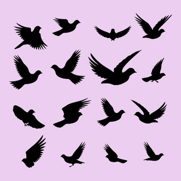 Dove bird set black silhouette vector