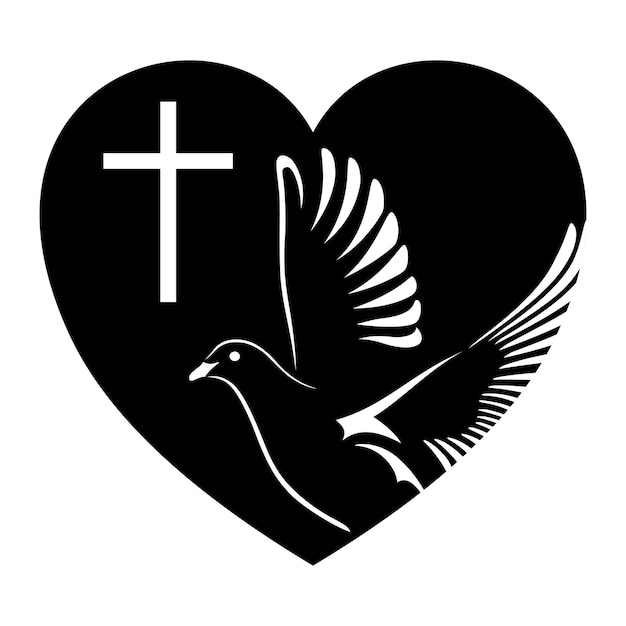 Vector dove cross and heart symbol of religion vector illustration