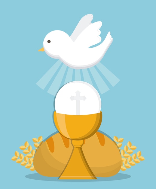 Vector dove cup bread gold religion icon