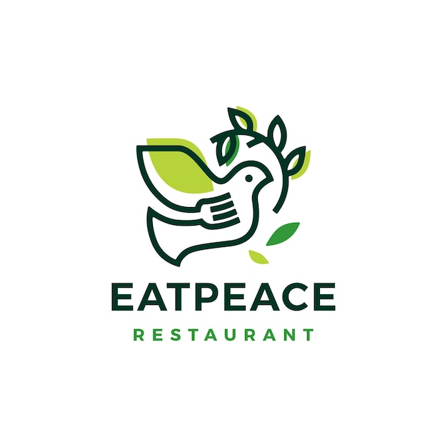 Dove food fork leaf restaurant logo vector icon illustration