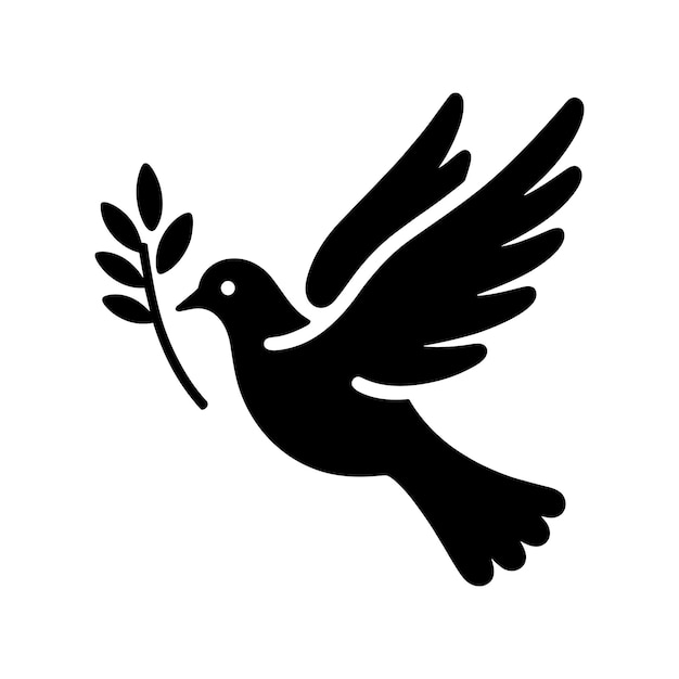Dove icon Black silhouette of a dove in flight carrying an olive branch