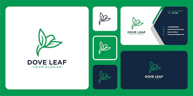 Dove logo design with leaf and business card