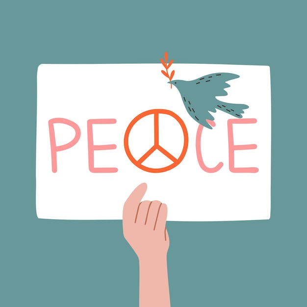 Vector dove of peace vogel hand cartoon stijl internationale dag van de vrede