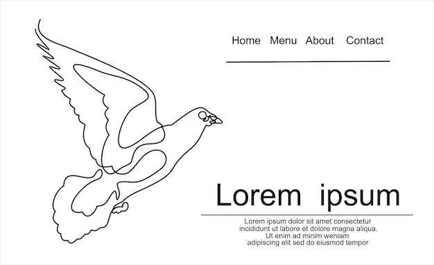Disegno a una linea di colomba, volo animale dell'uccello disegnato a mano continuo