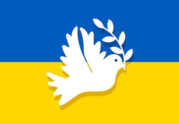 Dove of peace on the background of the Ukrainian flag Stop world war Vector illustration