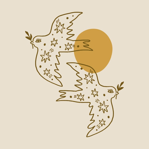 La colomba della pace denota il perdono piccione uccello boho disegnato a mano stile illustrazione vettoriale art