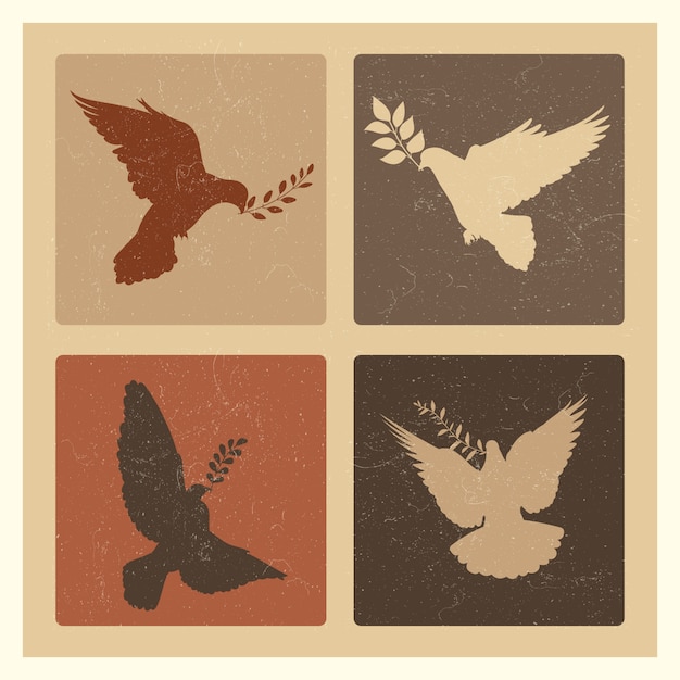 Vector dove of peace silhouette emblems