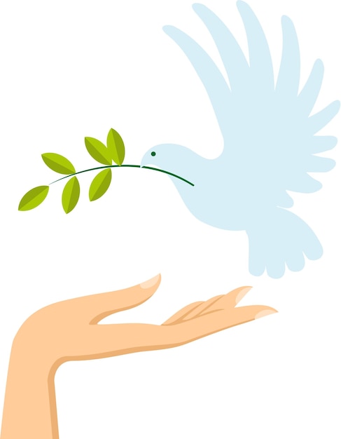 Vector dove of peace with human hand supporting gesture