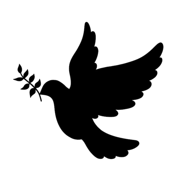 Dove of peace with olive brunch silhouette vector illustration isolated on white background peace day symbol