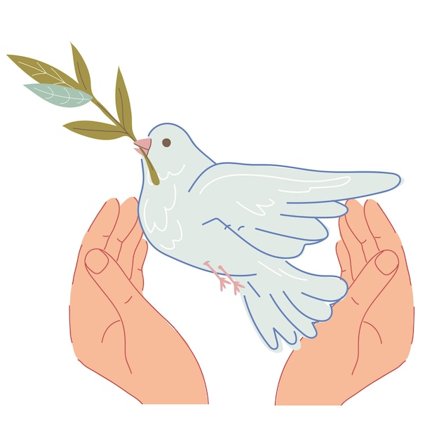 Dove symbool van de vrede het embleem van de Dag van de Vrede en de Strijd tegen de Oorlog platte vector illustratie geïsoleerd op witte achtergrond