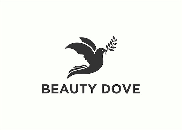 美しさの顔のロゴ デザイン ベクトル シルエット イラストと鳩