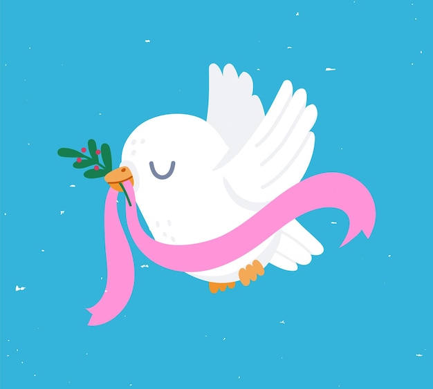 벡터 흰색 비둘기와 올리브 오일 자유와 사랑 개념 벡터 만화 일러스트와 함께 분기 새의 평화 종교 상징으로 비둘기