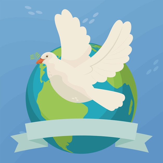 Vector dove with earth and ribbon