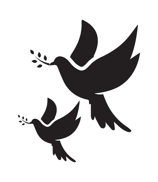 Dove with olive branch Bird symbol of peace and freedom in simple Flat Graphic Design