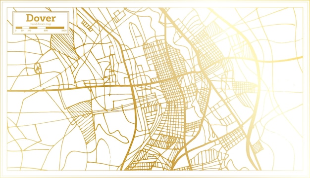 Dover delaware usa city map in retro style in golden color outline map